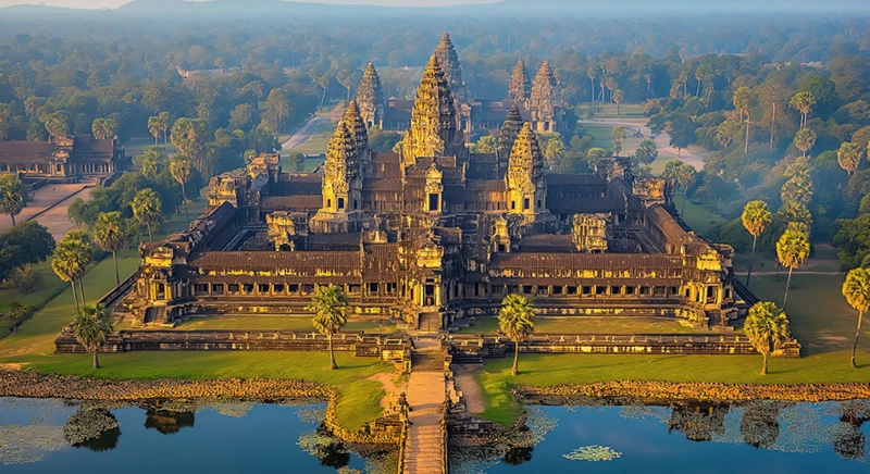 Lever de soleil sur Angkor Wat en montgolfière